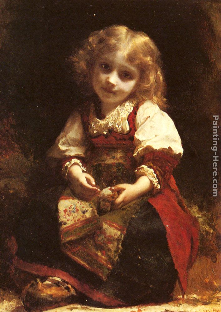 A Little Girl Holding A Bird painting - Etienne Adolphe Piot A Little Girl Holding A Bird art painting